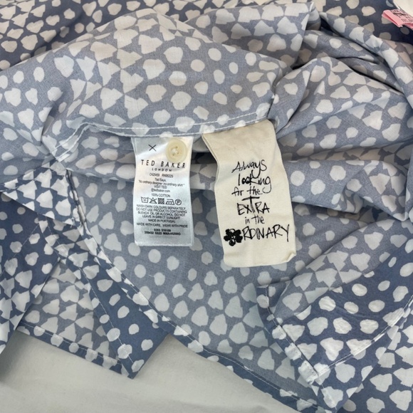 Ted Baker Short Sleeve Button Down Dress Shirt Blue White Men’s Size 4 Dry Clean - Picture 4 of 16